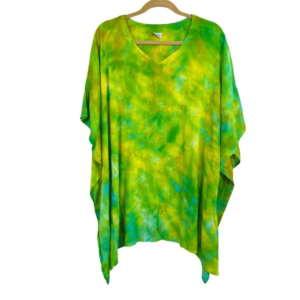 Dharma Trading Co Green Tie Dye Kaftan Poncho Tunic Boho Indie - One‎ Size
